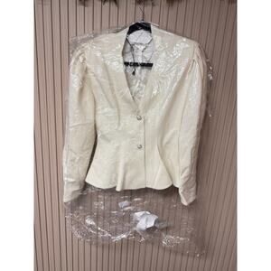 Alessandra Rich Peplum Wool Jacket in Ivory Size 40 IT